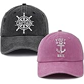 2 Pcs Captain and First Mate Hat for Men Women, Adjustable Embroidered Cotton Matching Boating Baseball Cap