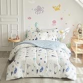 Joyreap 3pcs Premium Cotton Comforter Set for Kids Boys n Girls, Vibrant Ocean Theme Starfish Whale Crab Printed, Skin-Friendly Breathable Bedding Comforter for All Season (Full/Queen, 88x88 inches)