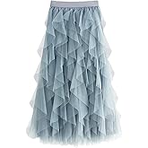 kydely Tulle Skirts for Women Long Length Tutu Fairy Tiered Skirt A Line Mesh Elastic Waist Skirts