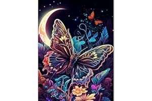 Miairivy Diamond Painting Kits for Adults-Butterfly in The Moonlit Night, 5D Full Drill Diamond Art, DIY Plant Floral Gem Painting Set, Home Wall Decor and Gifts (12X16 inches)