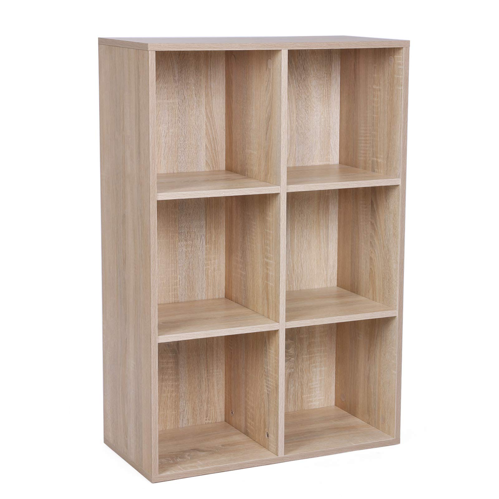 VASAGLE Bookcase, Bookshelf, Storage Shelf with 6 Compartments, Standing Shelf, Cube Shelf, for Living Room, Home Office, Dinning Room, Oak Colour LBC203H