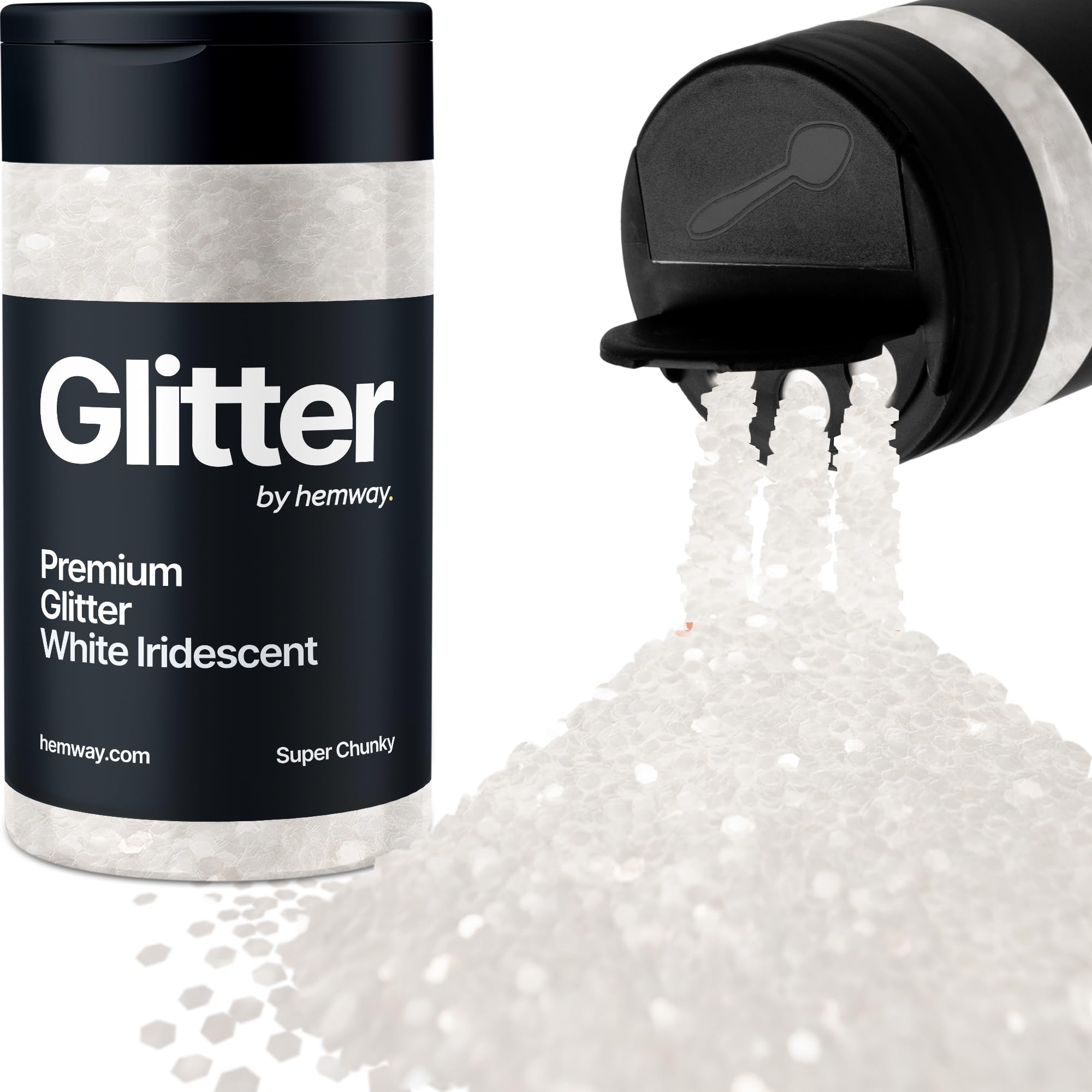 White Iridescent Glitter Shaker, 130g Super Chunky Glitter, Crafts 1/8" Metallic Flake White Sequins, Resin & Epoxy Crafts, Decorating, Halloween, Christmas Nail, Face, Hemway — image 1