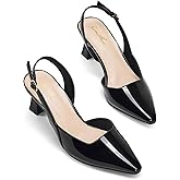 GENSHUO Low Kitten Heels Women's Slingback Dressy Pumps Pointed Closed Toe Ankle Strap Elegant Wedding Pumps Formal Comfortable Shoes