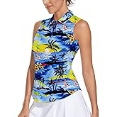 Soneven Womens Sleeveless Golf Shirt Moisture Wicking Athletic Golf Tank Top Printed Polo Tennis Shirts (XS-3XL)