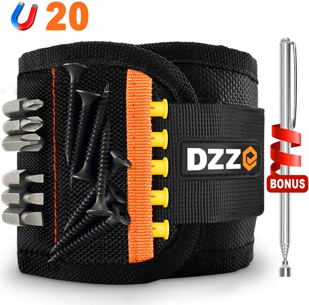 DZZ Magnetic Wristband with Super Strong Magnets for Holding Screws, Nails, Drill Bits - Best Cool Gift for Men/DIY Handyman/Dad/Him - DG3190 Magnetic Wristband (20 strong magnets)