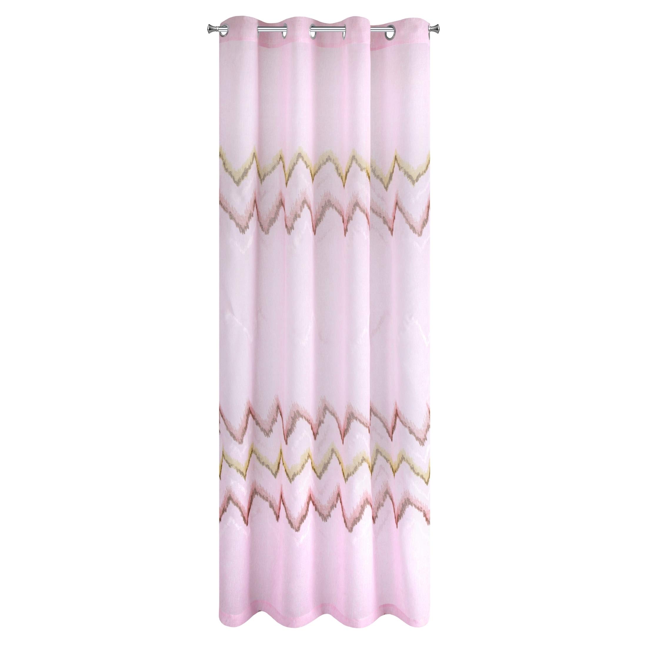 Eurofirany Smooth Zig Zag Pattern Transparent Print Matt 8 Eyelets Soft Curtains Modern Simple Bedroom Living Room Pink 140 x 250 cm