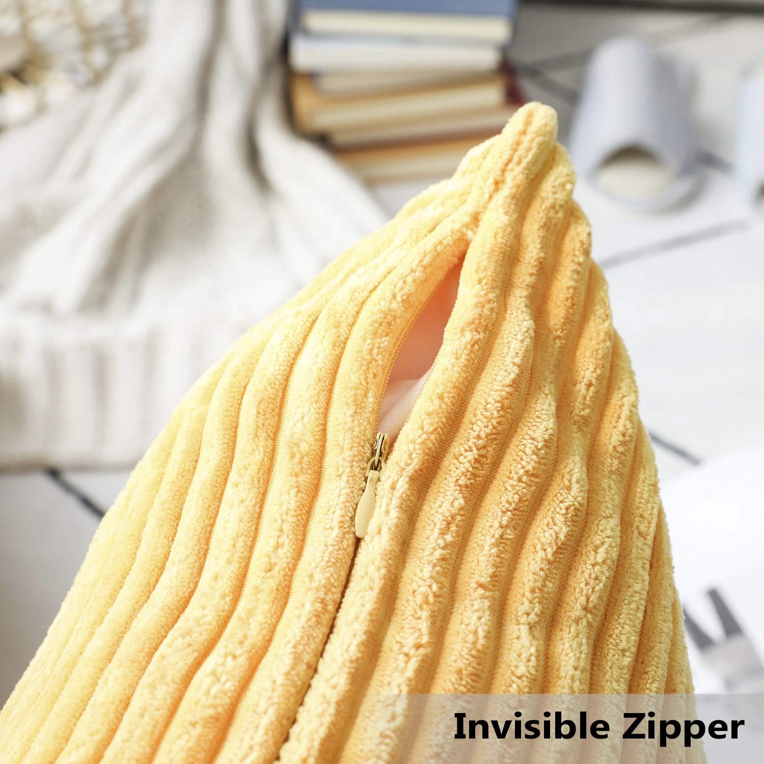 Home Brilliant Pillow Covers Super Soft Decorative Striped Corduroy Velvet Square Mustard Throw Pillows for Couch Sofa Cushion Covers Set of 2, 18x18 inch (45cm), Sunflower Yellow: Home & Kitchen