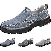 GEEZXWSL Men's Slip-On Outdoor Casual Canvas Shoes,Comfort Breathable Denim Non-Slip Arch Support Moc Travel Hiking Loafers