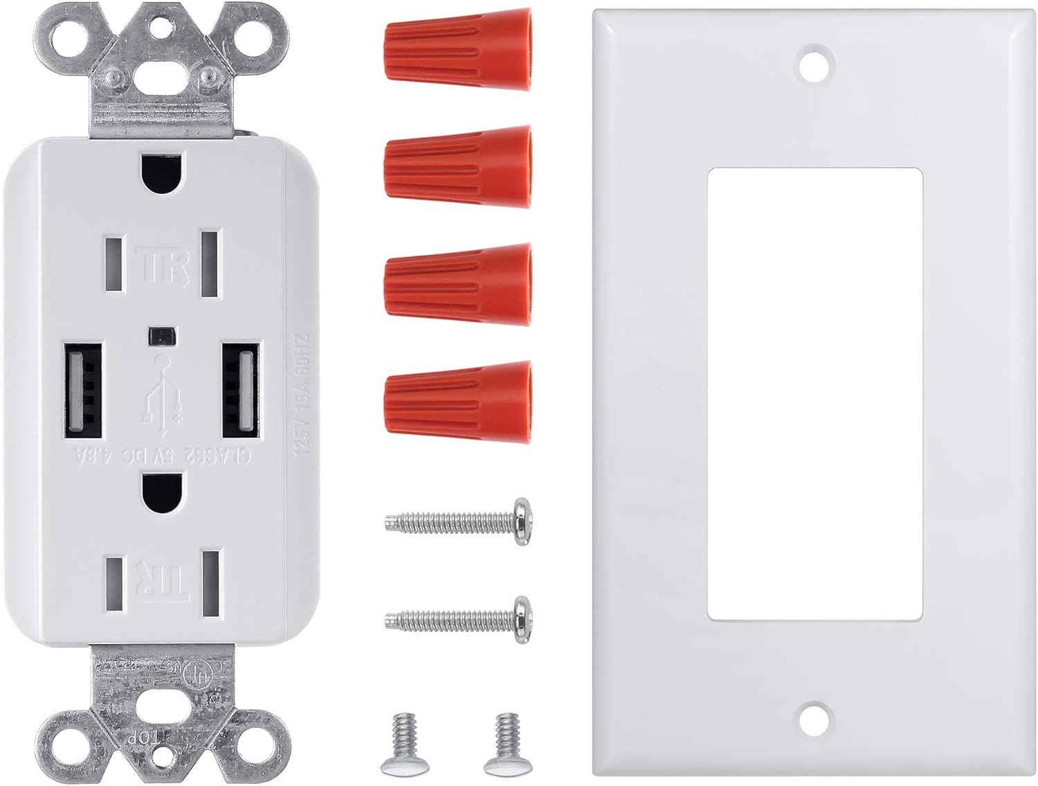 (Pack of 2) Two 4.8A USB Ports and Duplex Tamper Resistant Receptacle 15-Amp - White USB Charger Power Outlet - UL Listed High Speed Dual USB Electrical Wall Outlet - Wall Plate Included: Home Audio & Theater