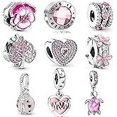 9 Pack Silver Spacer Beads Charms fit Bracelet, Heart Beads DIY Jewelry Gifts Women