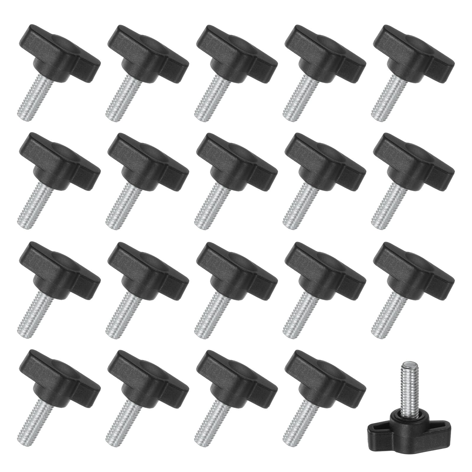 M METERXITY 20-Pack Thumb Screws, M6x16mm Tee Wing Knobs, Plastic T Handle Clamping Screw Knob for Woodworking/Machinery/Equipment, Metric Thread Thumbscrew [Black]