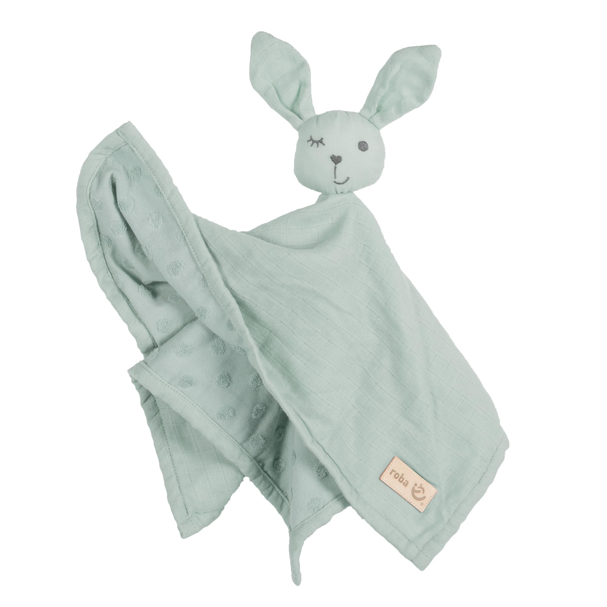 roba Baby Cuddle Cloth Lil Planet - 40 x 40 cm - Snuggle Cloth with Bunny Motif - Muslin - Organic Cotton GOTS Certified - Frosty Green