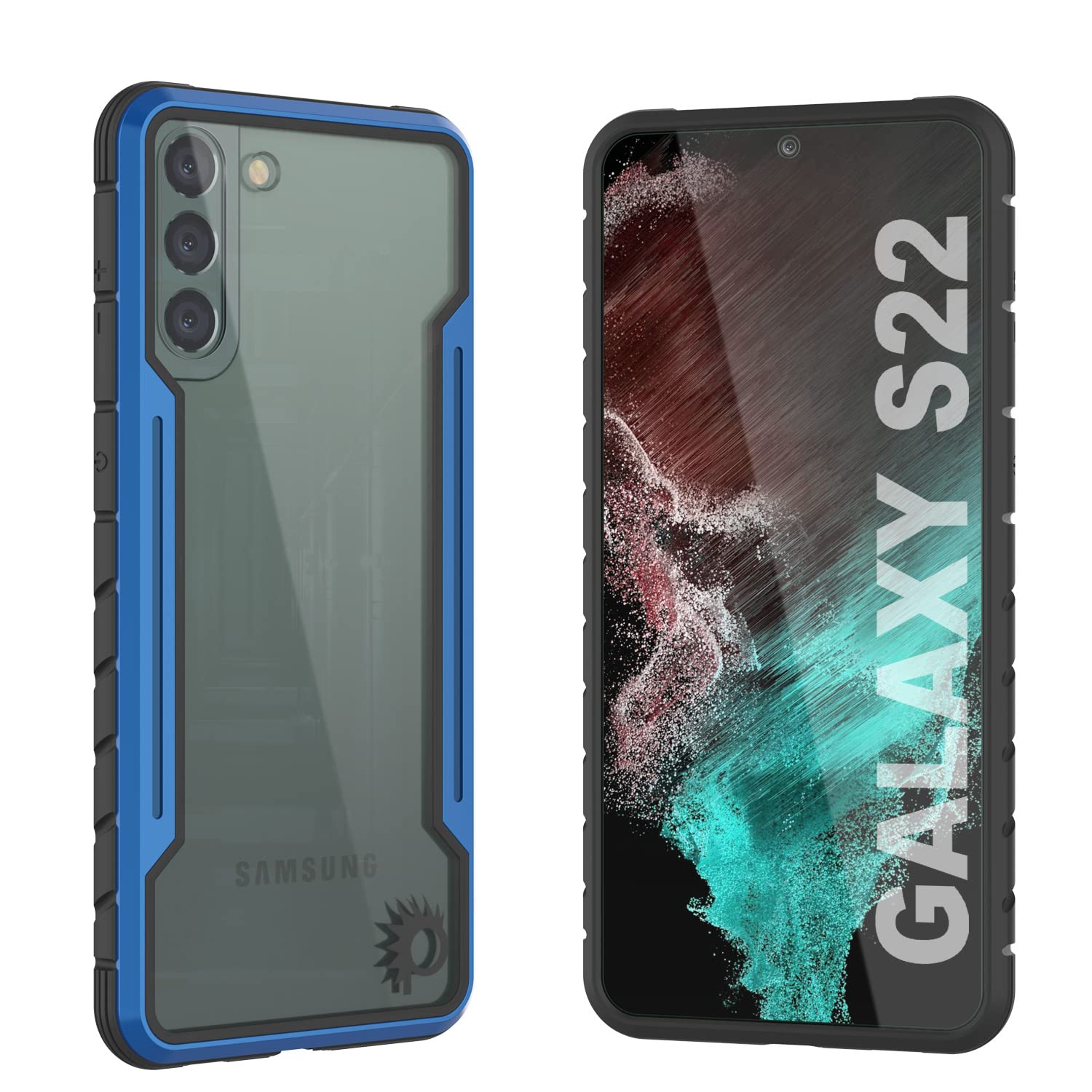 Punkcase Galaxy S22 Case [Ravenger Defense Series] Protective Military Grade Multilayer Cover W/Aluminum Frame [Clear Back] Ultimate Drop Protection for your S22 5G (6.1") (2022) (Blue)