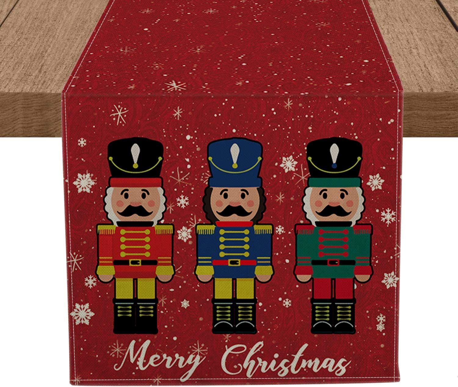 Artoid Mode Merry Christmas Nutcrackers Table Runner, Seasonal Winter Xmas Holiday Tablecloth Kitchen Dining Table Linen for Indoor Outdoor Home Party Decor 13 x 72 Inch