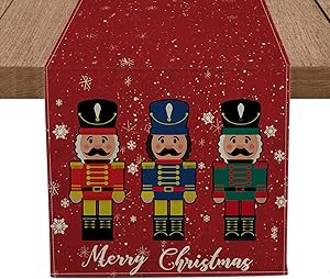 Artoid Mode Merry Christmas Nutcrackers Table Runner, Seasonal Winter Xmas Holiday Tablecloth Kitchen Dining Table Linen for Indoor Outdoor Home Party Decor 13 x 72 Inch