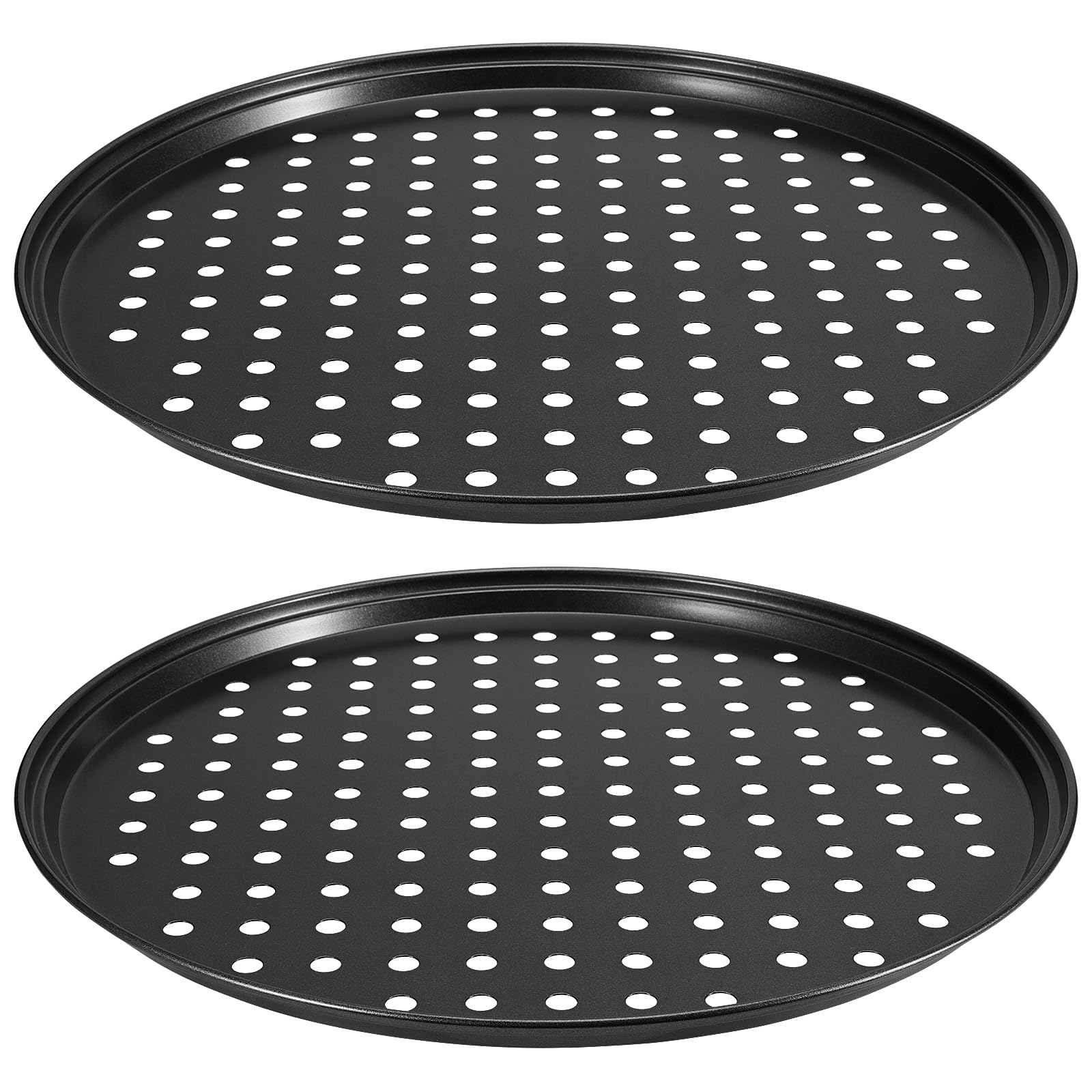 MOUYAT 2 Pack 12 Inch Non Stick Pizza Tray, 32cm x 1.5cm Carbon Steel Pizza Pan with Holes for Baking, Oven and Dishwasher Safe