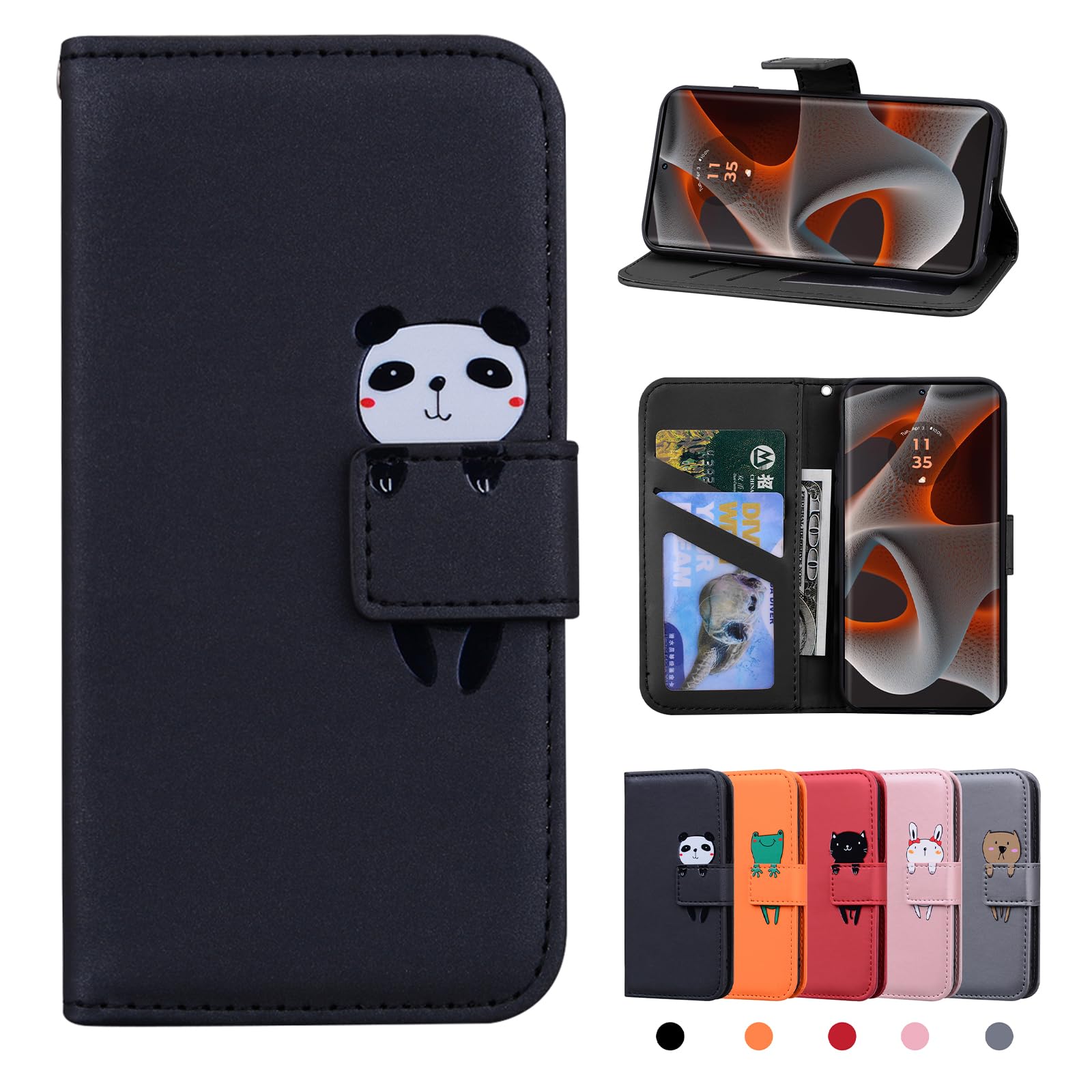 Rostsant Motorola Edge 50 Pro Case Cover Skin Feel PU Leather Case Motorola Edge 50 Pro Magnetic Closure Protective Wallet Flip Cover Stand Protective Case for Motorola Edge 50 Pro Black Panda