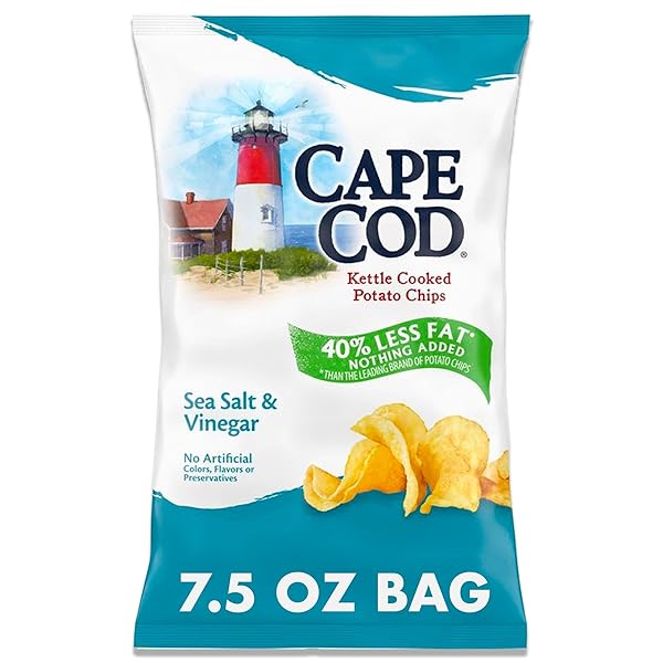 CAPE COD POTATO CHIPS, LESS FAT SEA SALT & VINEGAR KETTLE CHIPS, 7.5 OZ