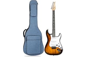 MUZTOP 39 Inch Electric Guitar Bag Soft Guitar Case, 11 MM Thick Padded Electric Guitar Gig Bag Waterproof Guitar Backpack with Pockets, Blue