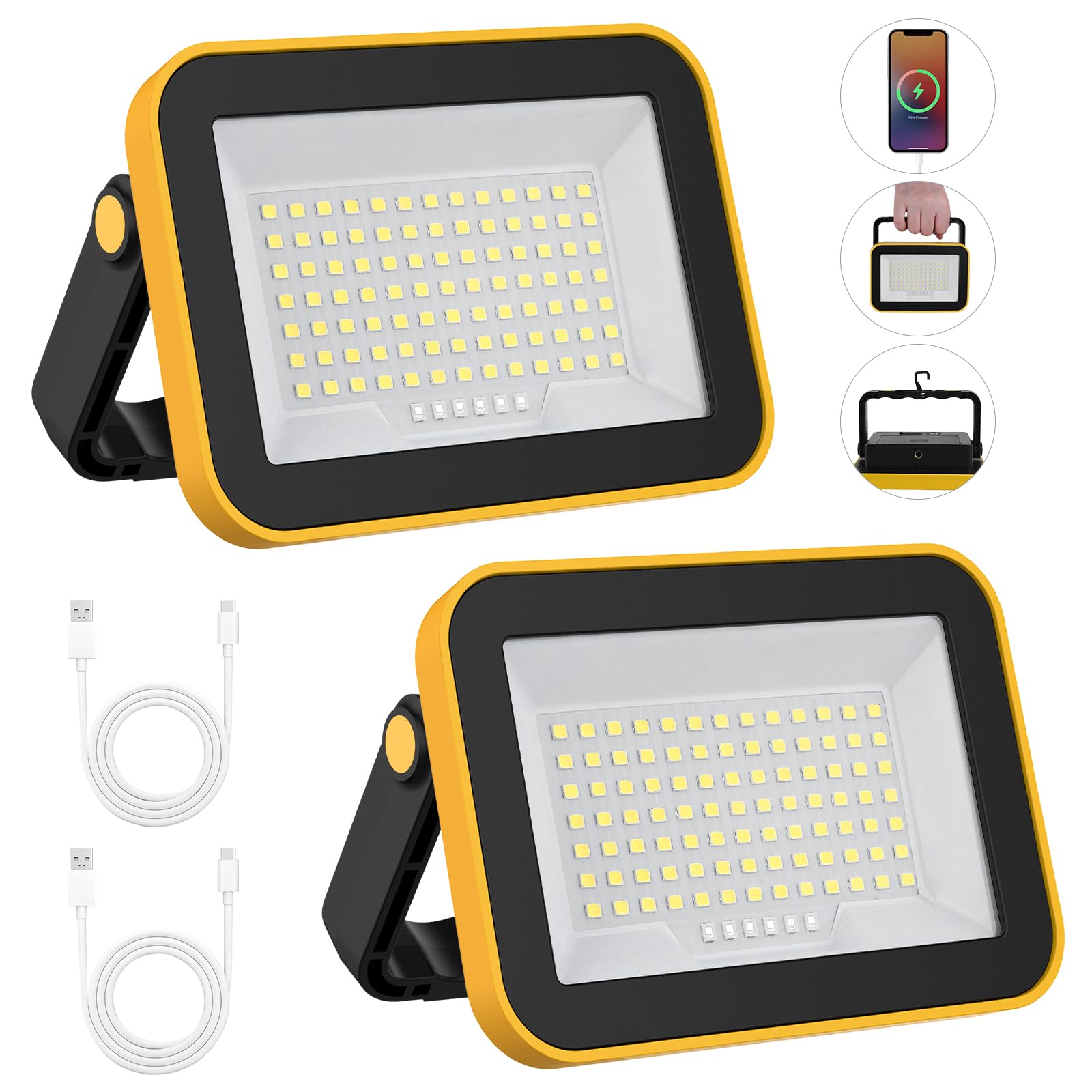 Photo 1 of 2 Pack Portable LED Work Light with Stand, T-SUNUS Super Bright SMD Flood Lights 5 Modes Battery Rechargeable Job Site Lighting 180° Adjustable For Workshop Construction Garage Car Repairing Camping