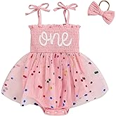 TITKKOP Baby Girl 1st Birthday Clothes One Year Old Tulle Romper Sleeveless Bodysuit Cake Smash Outfits