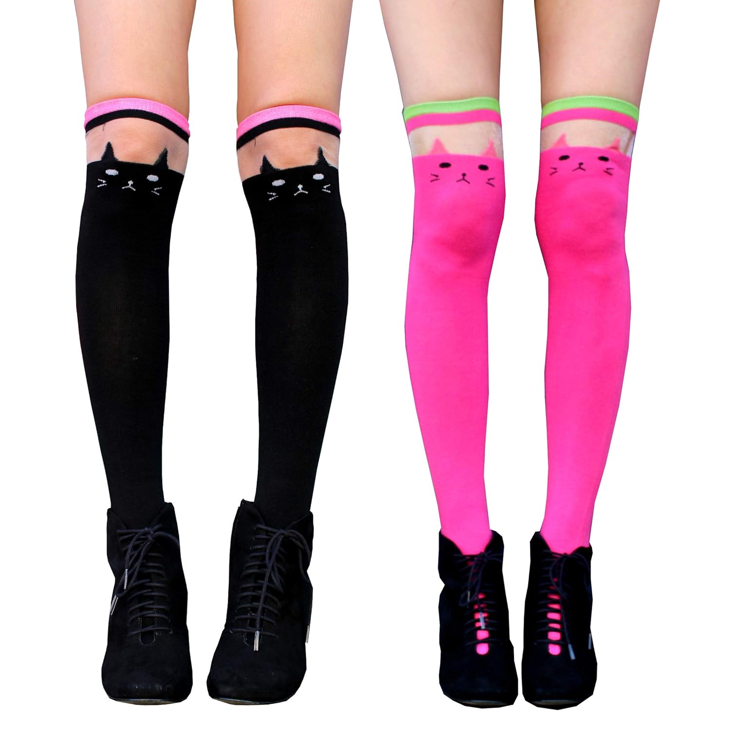 Set of 2 Cat Knee High Sock Kawaii Anime Clothing Cute Kpop Thigh High Stocking Amazon.in