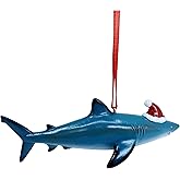Shark with Santa Hat Christmas Ornament – Ocean Marine Animal Holiday Tree Decoration, Coastal Nautical Beach Theme Ornament