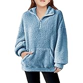 CharmWM Girls Half Zip Outerwear Jacket Kids Oversized Jackets Zipper Fuzzy Warm Sweatshirt with Pockets 5-14 years