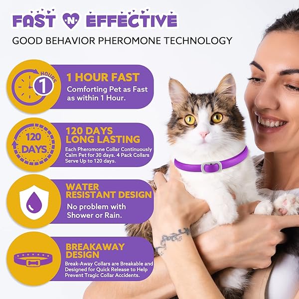 OIMMAL 4 PACK CALMING COLLAR FOR CATS, ADJUSTABLE CAT CALMING COLLAR, CAT PHEROMONE COLLAR FOR CATS AND KITTEN, RELIEVE REDUCE ANXIETY STRESS, CAT ANXIETY RELIEF CALM RELAXING COLLARS