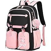ZHANAO Color-block Girls Backpack Girls Schoolbag Kids Bookbag Elementary Middle School