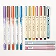 WRITECH Lettering Brush Markers Highlighters: Sign Brush Pens Assorted Color Highlighter Liquid Fineliner Pen Multicolor Ink Dual Tip Brush Marker Bulk Journaling Drawing Writing Set No Bleed 14ct