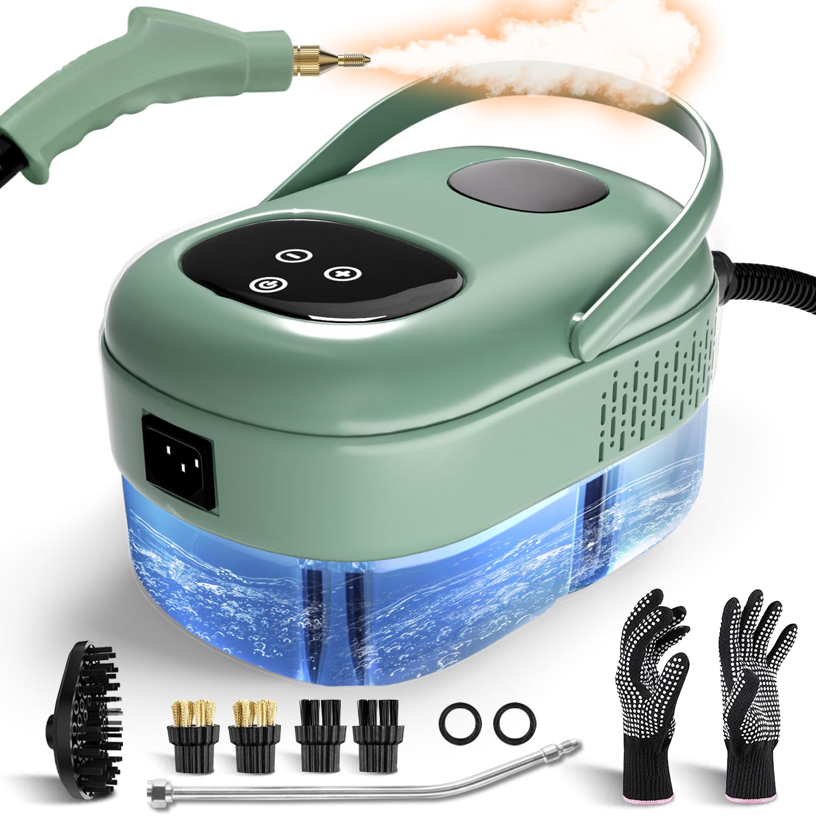 Photo 1 of *Missing items/ cord* Steam Cleaner Handheld, 2500W High Pressure Steamer for Cleaning, Multi-Purpose Steamer for Home Use with 1.1L Water Tank, Car Steamer, Portable steamer for Kitchen, Furniture, Grout, Tile (Green)
