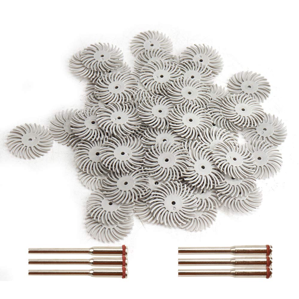 KUOFUCO 30Pcs 1 inch Bristle Disc Kit with 3Pcs 2.35mm / 3mm Shank Mandrels for Rotary Tools,25mm Detail Abrasive Wheel Radial Bristle Buffing Wheel for Jewelry Wood Metal Polishing 2000 Grit