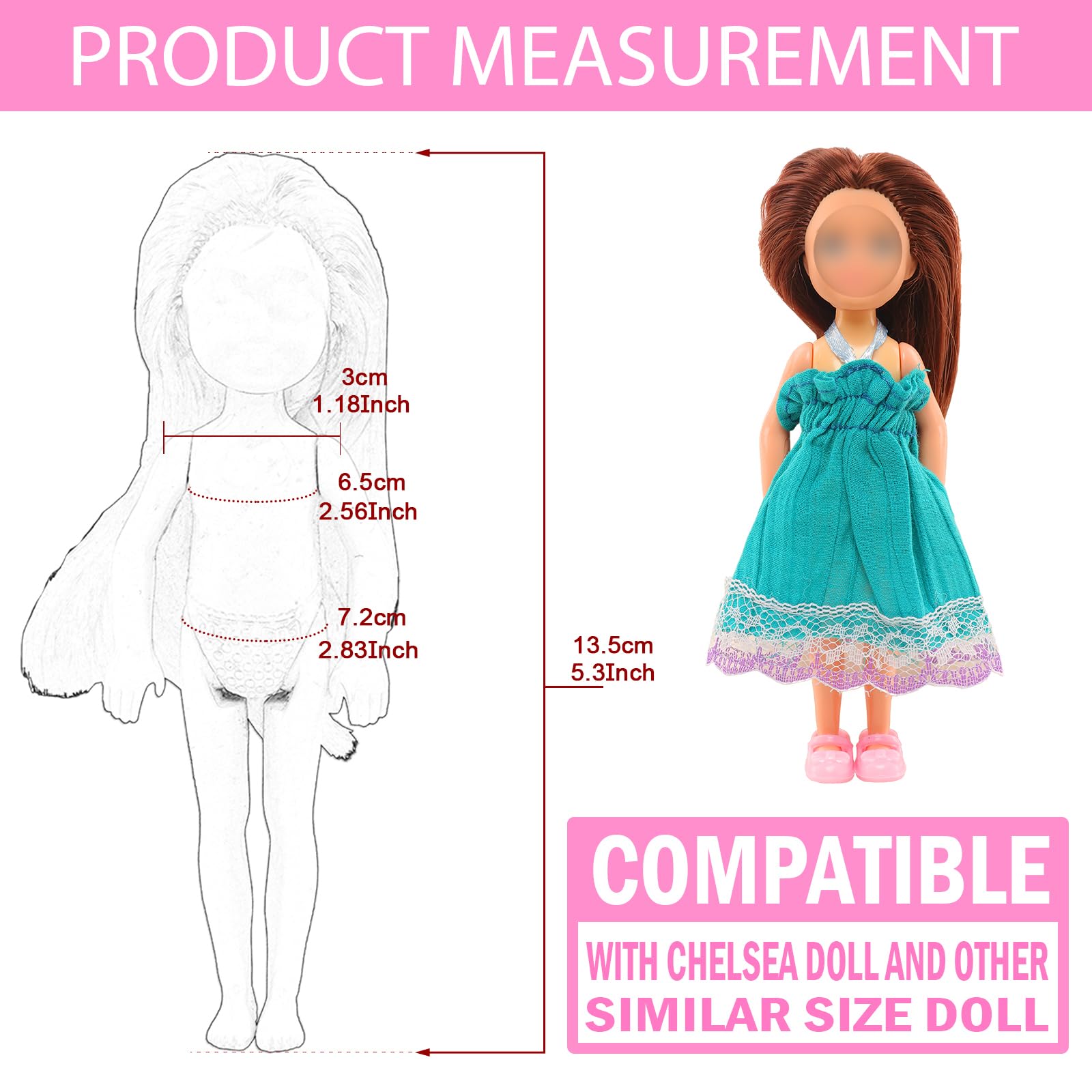 Miunana 25 PCS 5.3 Inch Girl Doll Clothes Dress Outfits and Shoes with 4 Pairs of Shoes for 4-6 Inch Girl Dolls Clothes and Accessories Doll Top and Pants Wings