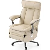 WENTUM Electric Executive Office Chair with Auto Footrest, Beige | PU Leather Desk Recling Chair withUSB, Heavy-Duty Recliner for Workroom, Home &amp; Gaming
