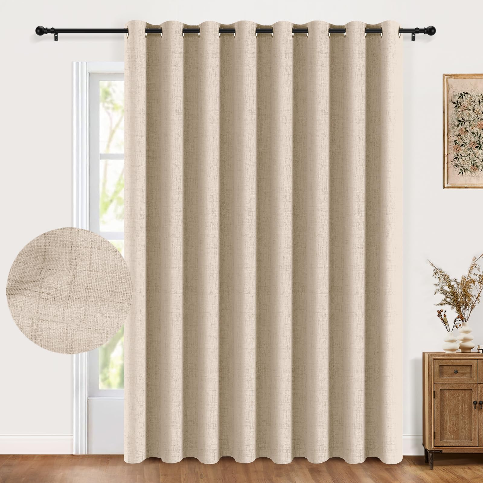 Photo 1 of 100% Blackout Curtains Extra Wide Blackout Curtains 100 Inch Patio Door Curtains Linen Blackout Curtain Burlap Curtains for Sliding Glass Door(W100 x L84 1 Panel, Beach Sand)