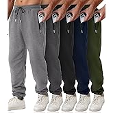 OZYJD Mens Sweatpants with Zipper Pockets 5 Pack Athletic Joggers for Men Warm Slim Fit Track Workout Running Sweat Pants