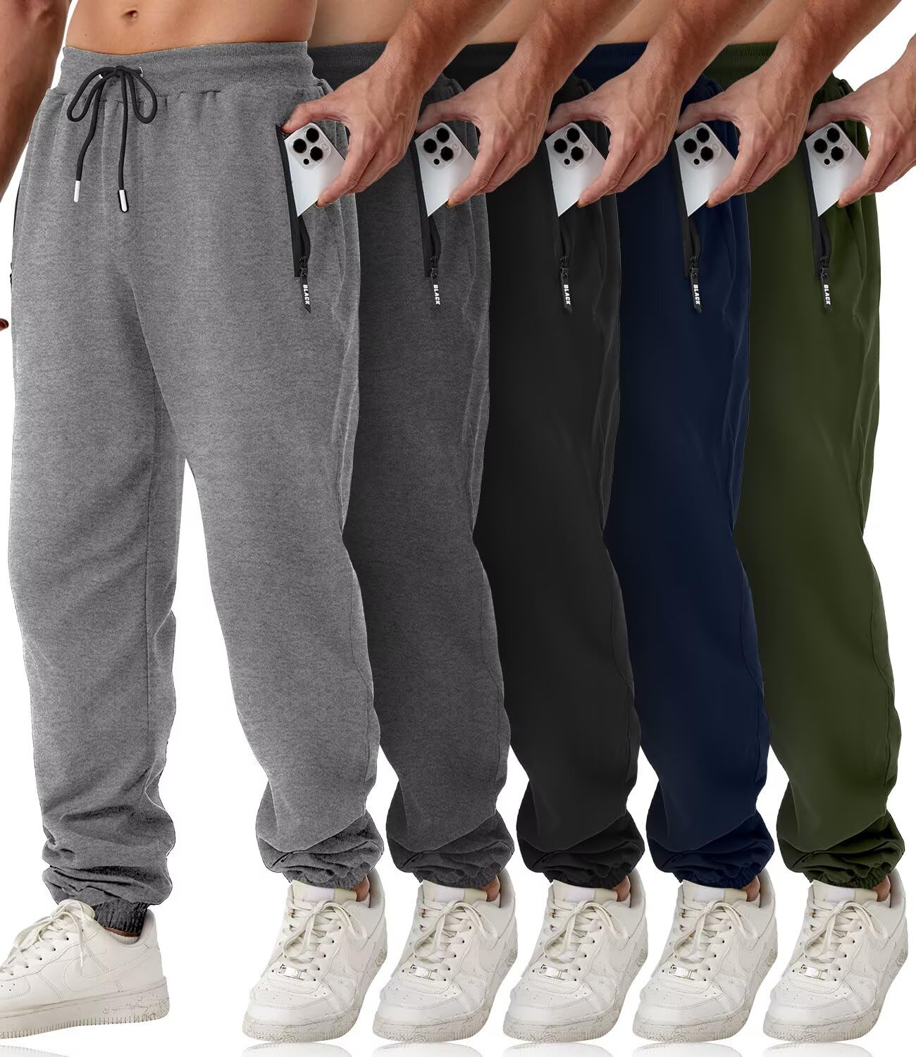 Photo 1 of **Only 4** OZYJD Mens Sweatpants with Zipper Pockets 5 Pack Athletic Joggers for Men Warm Slim Fit Track Workout Running Sweat Pants