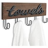 Mkono Towel Holder Wall Mounted Towel Racks for Bathroom Farmhouse Decor Rustic Wood Towel Hooks Hang Towels Bathrobe Coat Clothing 12.6" x 5.2" Bath Towel Hanger Storage Organizer