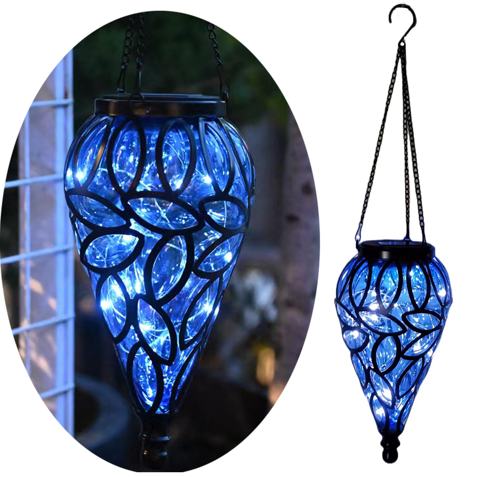 Teardrop Hanging Solar Lantern, LED Solar Light Outdoor Garden Waterproof Teardrop Light with 15 LED Lights for Garden Courtyard Yard Path Lantern Plant Decoration(Blue)