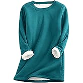 PEHMEA Women's Warm Sherpa Lined Fleece Pullover Winter Crewneck Sweatshirt Loungewear Tunic Tops
