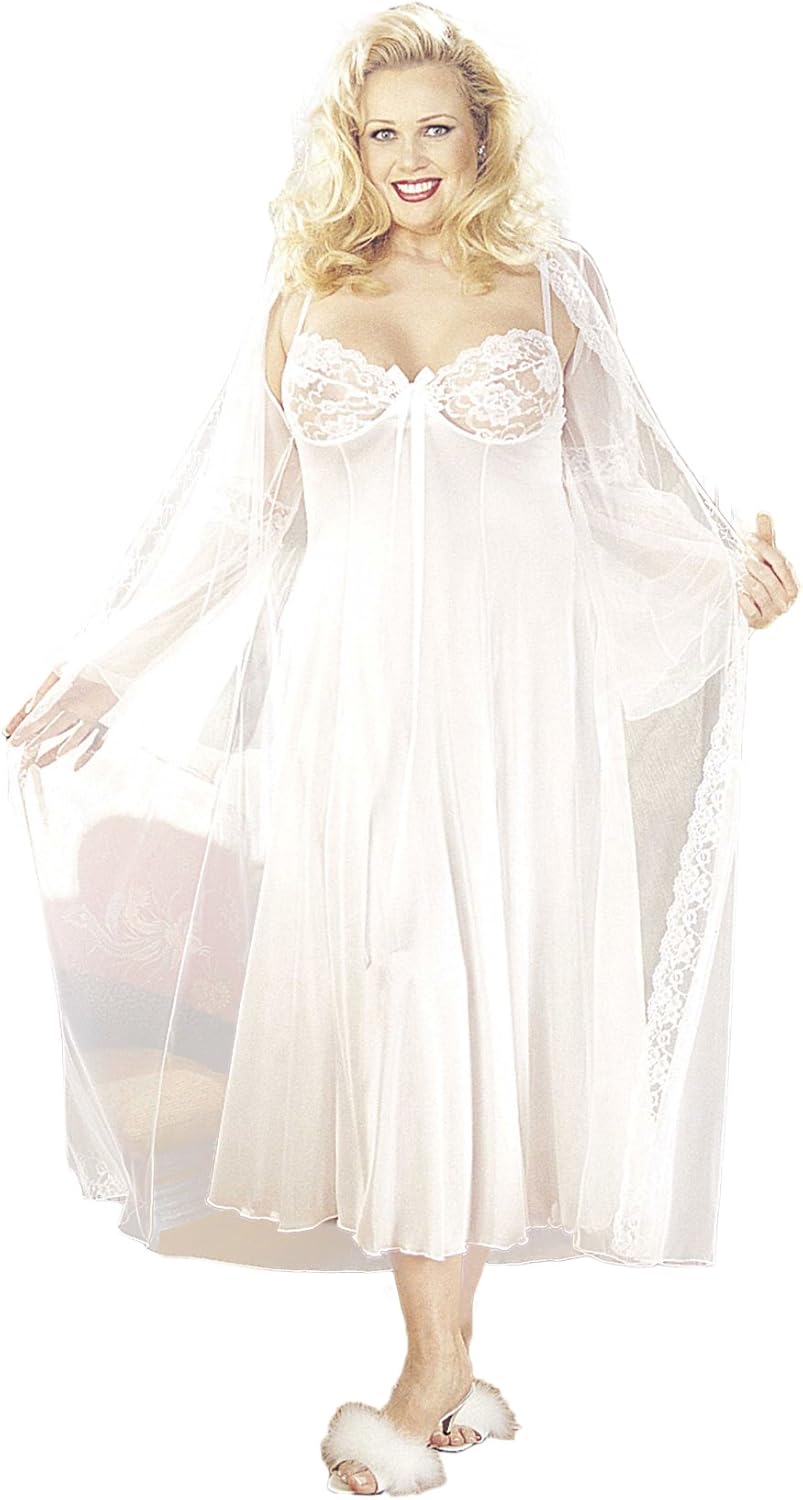 Shirley of Hollywood Women's Plus Size 2 Piece Long Gown Peignoir Set X3489: Clothing