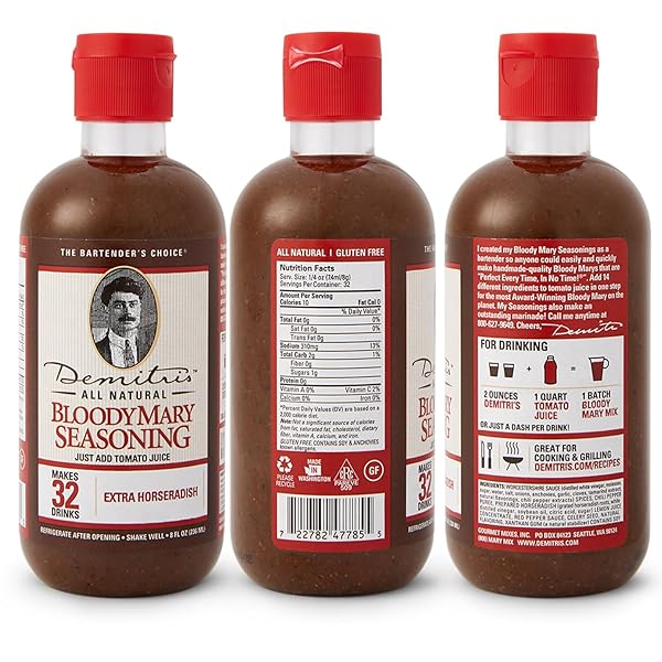 DEMITRI’S EXTRA HORSERADISH BLOODY MARY SEASONING MIX – BLOODY MARY MIX – CONCENTRATED DRINK MIXER – BOLD RICH FLAVOR – IDEAL FOR HOME BRUNCH PARTIES & COCKTAILS – 8OZ BOTTLE (PACK OF 1)