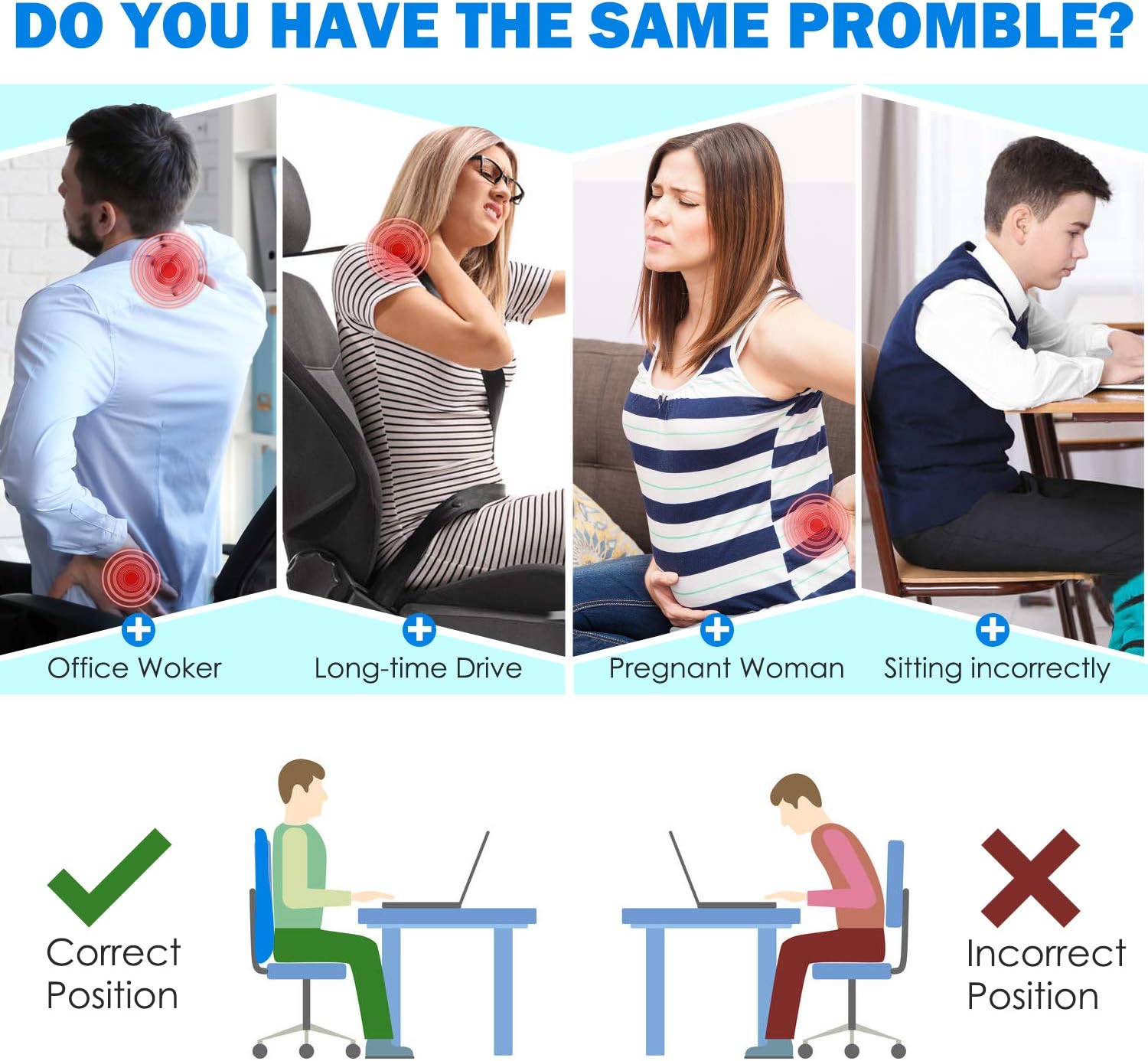 SUPA MODERN Lumbar Support Pillow for Office Chair, Memory Foam Back Cushion for Lower Back Pain Relief, Car Seat Back Pillows with Massage Breathful Lumbar Support: Home & Kitchen