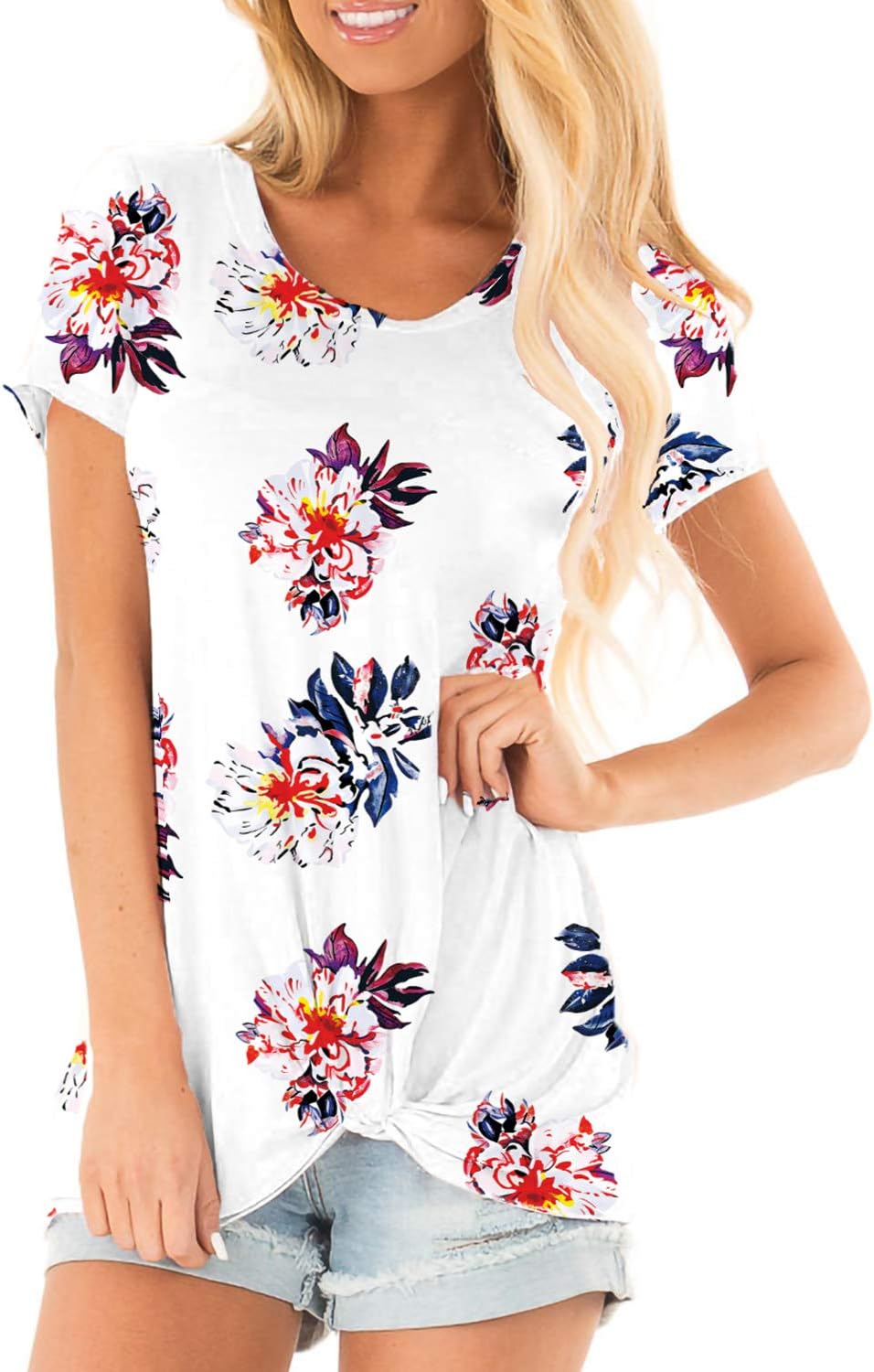 Womens Round Neck T Shirts Summer Short Sleeve Tops Blouses L