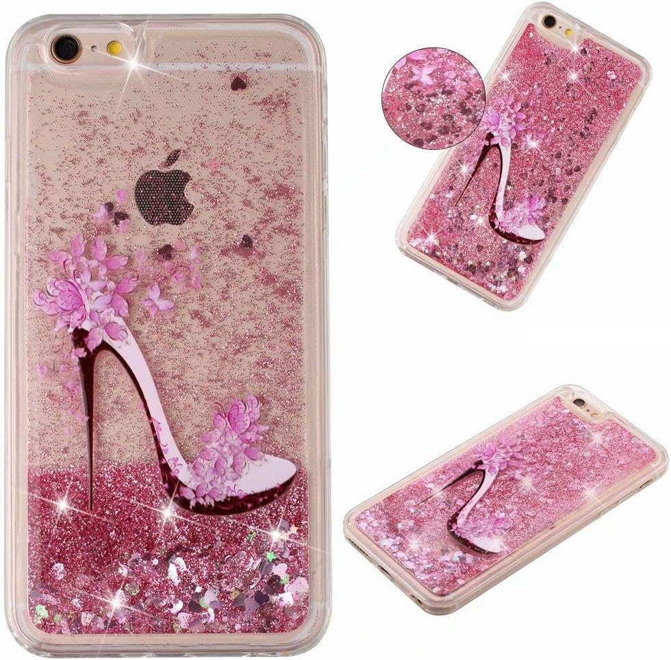 KSHOP Glitter Case for iPhone 6/6s, TPU Liquid Crystal Sparkly Shiny Quicksand Slim Clear Slim Shockproof Case Soft Silicone Cover for iPhone 6/6s, Pink high heels