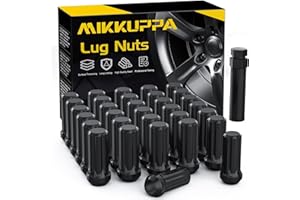 MIKKUPPA M14x1.5 Wheel Lug Nut - Replacement for Chevy Silverado 1500 2500, GMC, Ford, Ram, Aftermarket Wheel - 32pcs Black Closed End Lug Nuts with 1 Socket Key