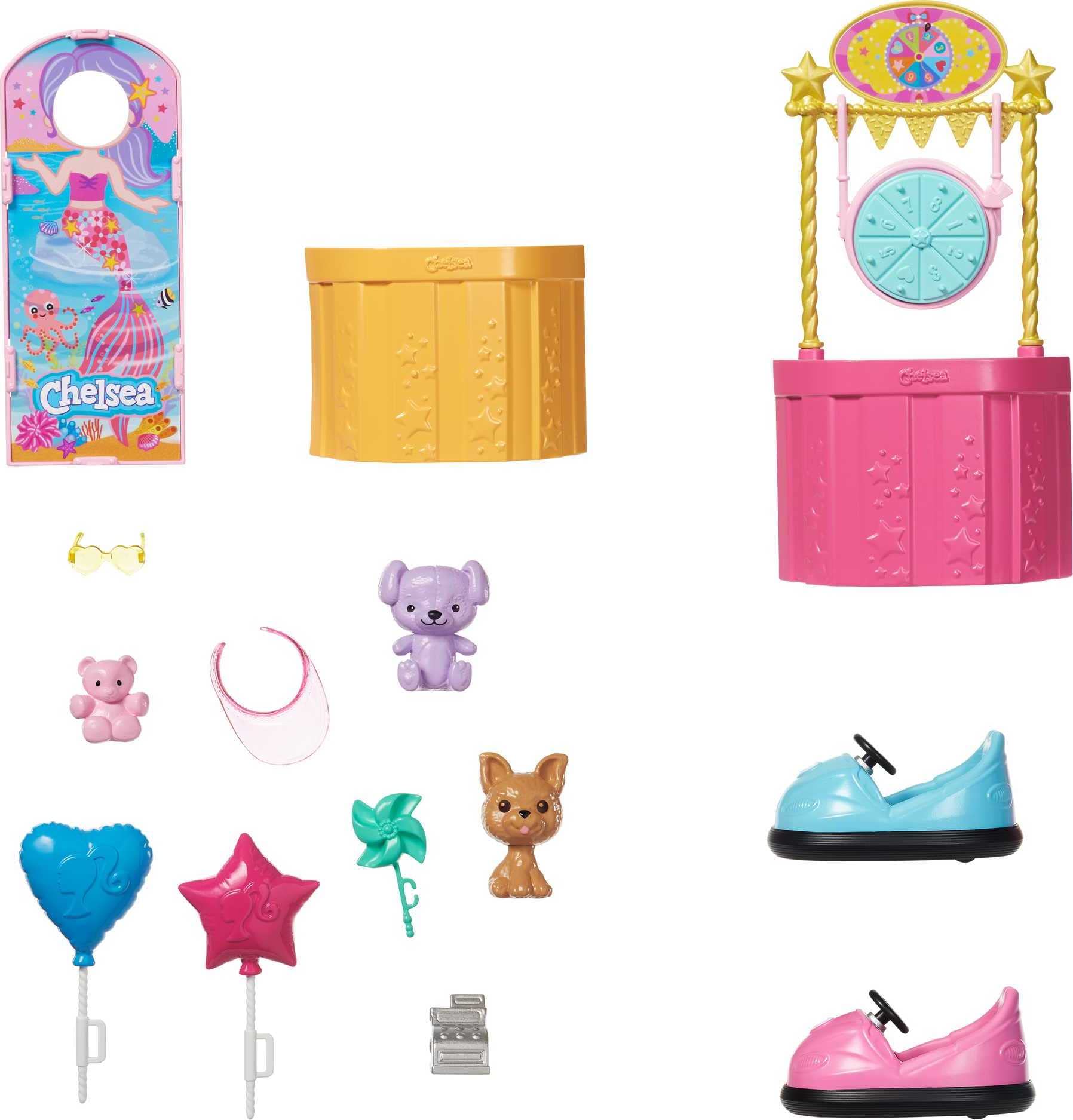 Barbie Club Chelsea Carnival Playset with Blonde Small Doll, Pet & Accessories, Spinning Ferris Wheel, Bumper Cars & More