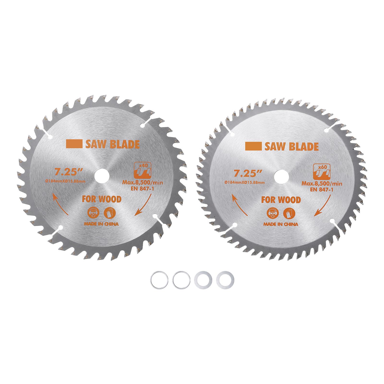 Kozelo Circular Saw Blade - [7-1/4-inch x 40T, 7-1/4-inch x 60T, 5/8-inch Arbor] Circular Cutting Blade with 5/8" to 3/8" Washer Adapter for Woodworking Plastic, 0.102-inch Kerf 2pcs