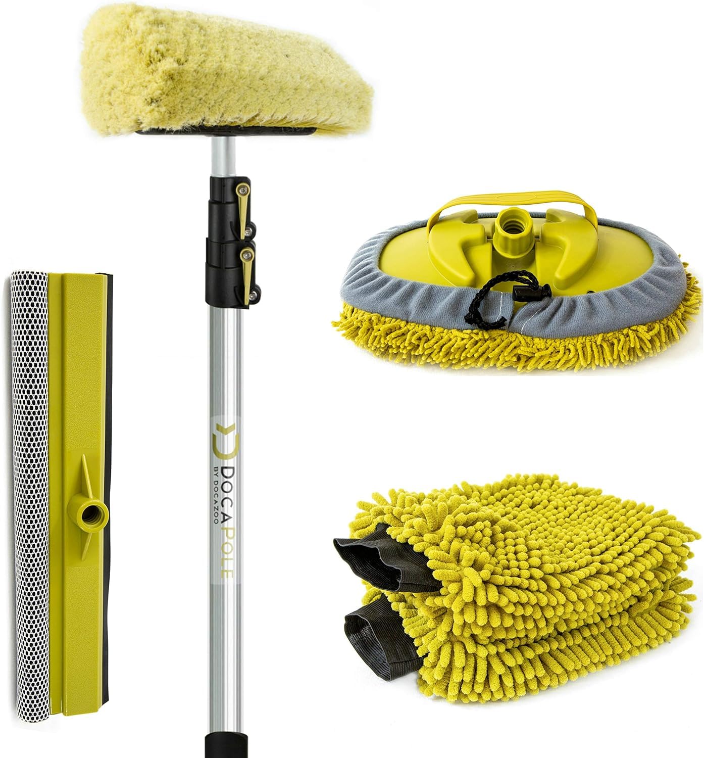 DOCA Car Wash Equipment - Car Wash Kit 5-12 Ft - Other Options Include Mop, Squeegee, Mitt, Soft Bristle Brush with or Without Long Handle Extension Pole